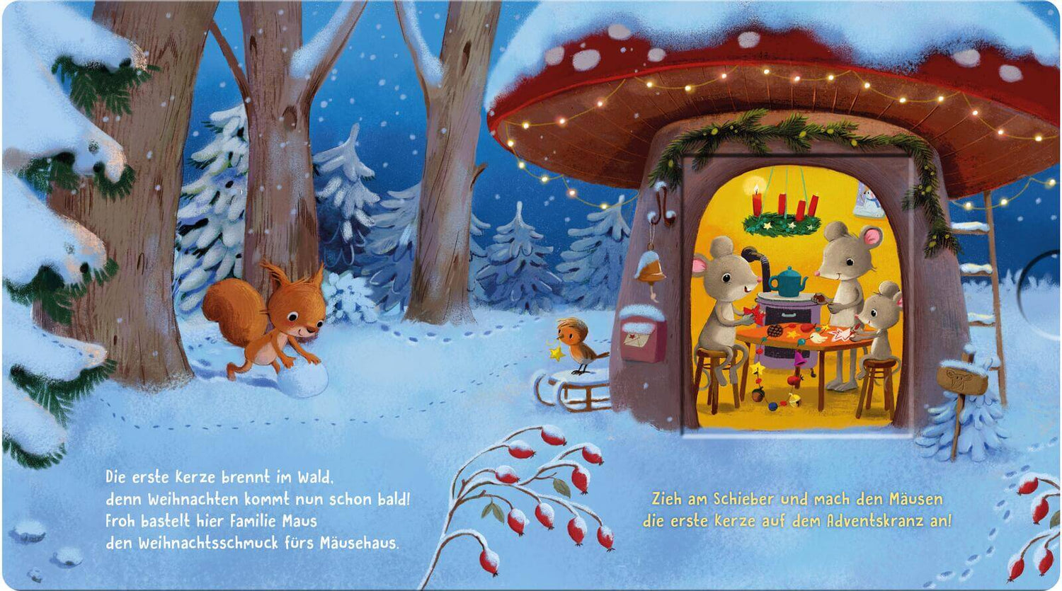 Es leuchtet im Wald, kommt Weihnachten bald? Zauberhaftes Mitmachbuch mit Schiebeelementen Anja Kiel 9783480239849 Thiene...